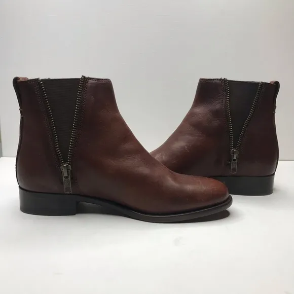Frye Carly Double Zip Chelsea Ankle Cognac Boots