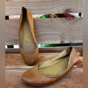 Frye Carson Ballet Flat Cognac Brown Leather Shoes