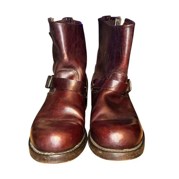 Frye Engineer 8R Motorcycle Boots Women's Size 9.5 M Dark Brown Leather Buckles