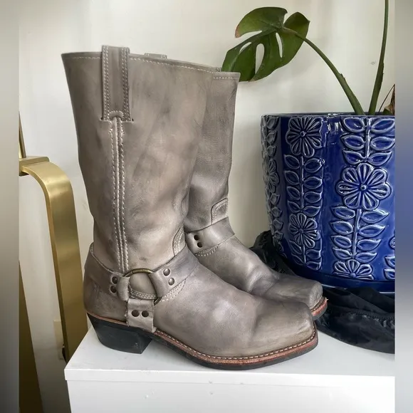 FRYE grey harness motorcycle biker Cowboy boots size 10