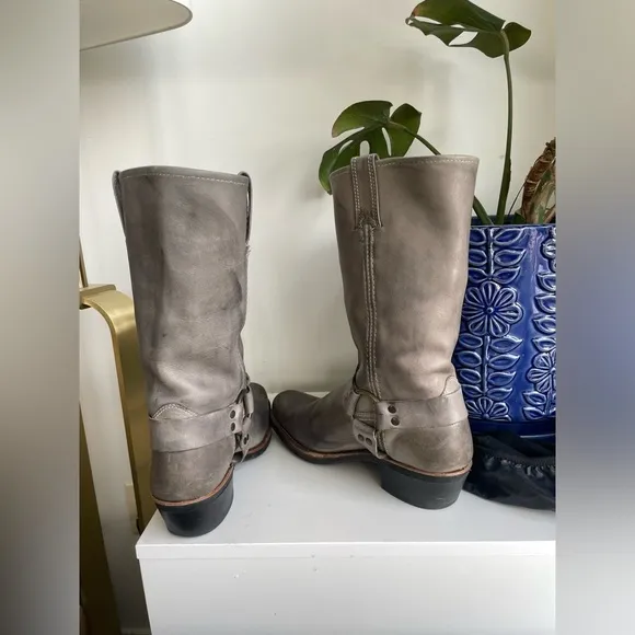 FRYE grey harness motorcycle biker Cowboy boots size 10