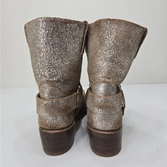 Frye Harness Boot Boots Moto Shortie 9&quot; Metallic Sparkle Western Size 9.5 M