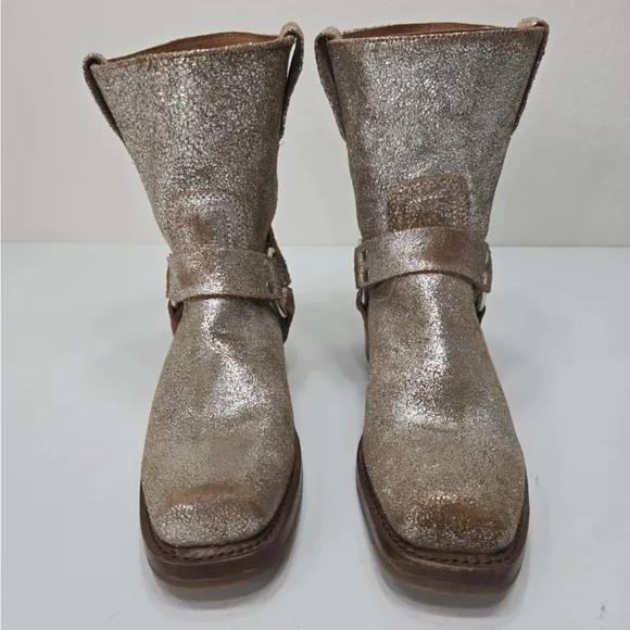 Frye Harness Boot Boots Moto Shortie 9&quot; Metallic Sparkle Western Size 9.5 M