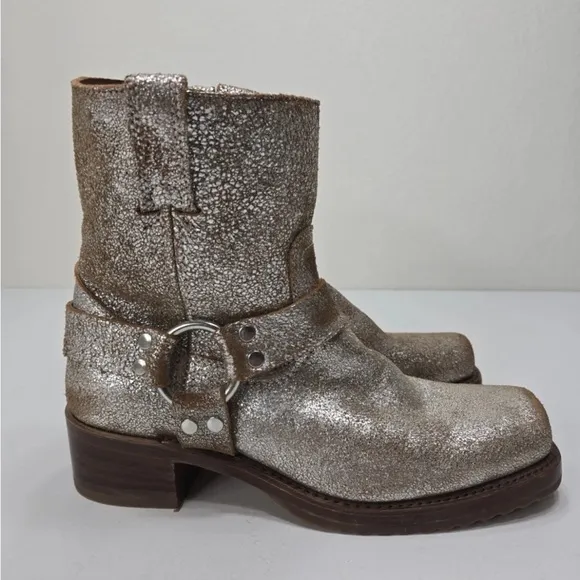 Frye Harness Boot Boots Moto Shortie 9&quot; Metallic Sparkle Western Size 9.5 M