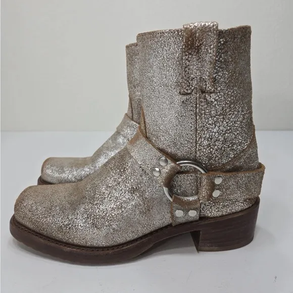 Frye Harness Boot Boots Moto Shortie 9&quot; Metallic Sparkle Western Size 9.5 M