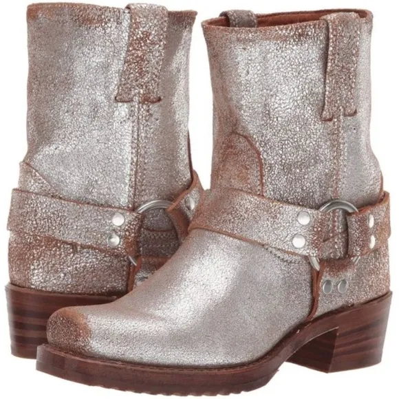 Frye Harness Boot Boots Moto Shortie 9&quot; Metallic Sparkle Western Size 9.5 M