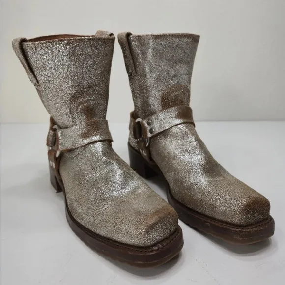 Frye Harness Boot Boots Moto Shortie 9&quot; Metallic Sparkle Western Size 9.5 M