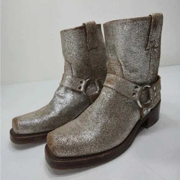 Frye Harness Boot Boots Moto Shortie 9&quot; Metallic Sparkle Western Size 9.5 M