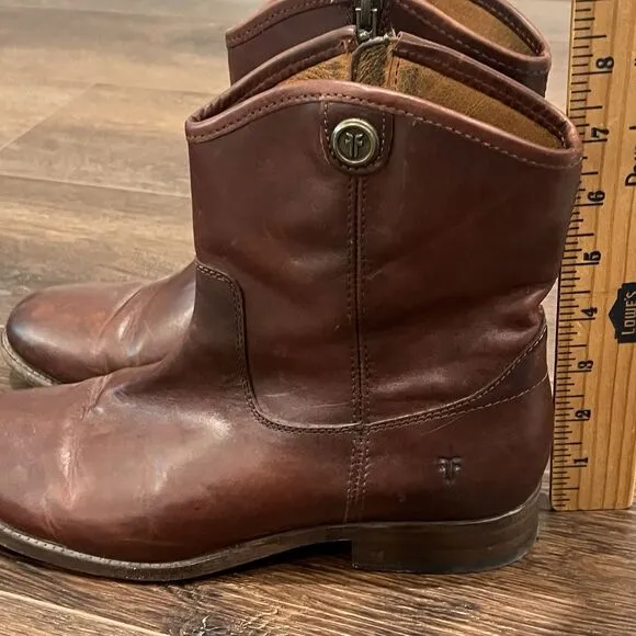 Frye Leather Melissa Button Short Zip Western Ankle Boots Leather Size 9