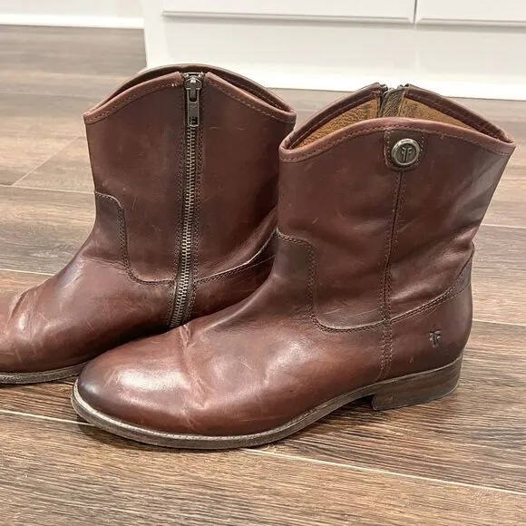 Frye Leather Melissa Button Short Zip Western Ankle Boots Leather Size 9