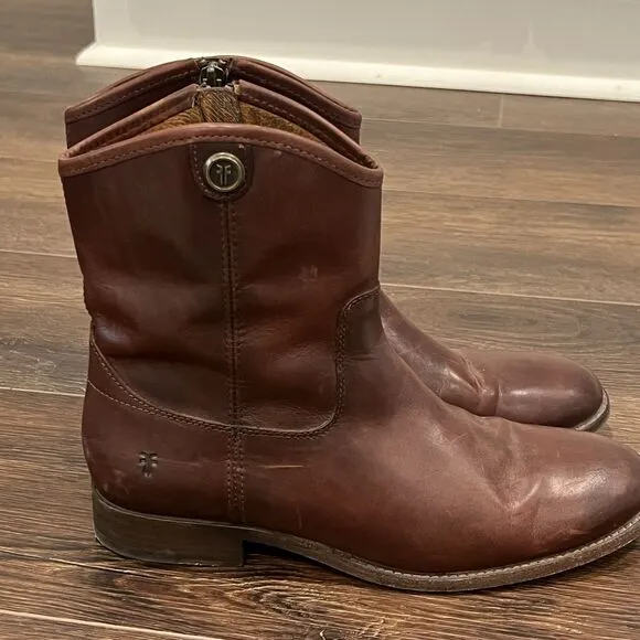 Frye Leather Melissa Button Short Zip Western Ankle Boots Leather Size 9