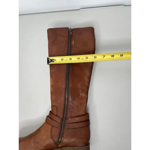 Frye Melissa Belted Tall Riding Brown Cognac Boots Size 6