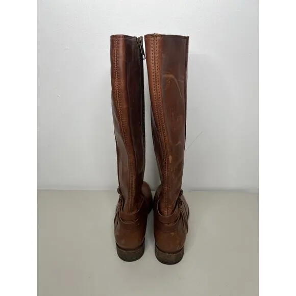 Frye Melissa Belted Tall Riding Brown Cognac Boots Size 6