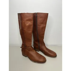Frye Melissa Belted Tall Riding Brown Cognac Boots Size 6