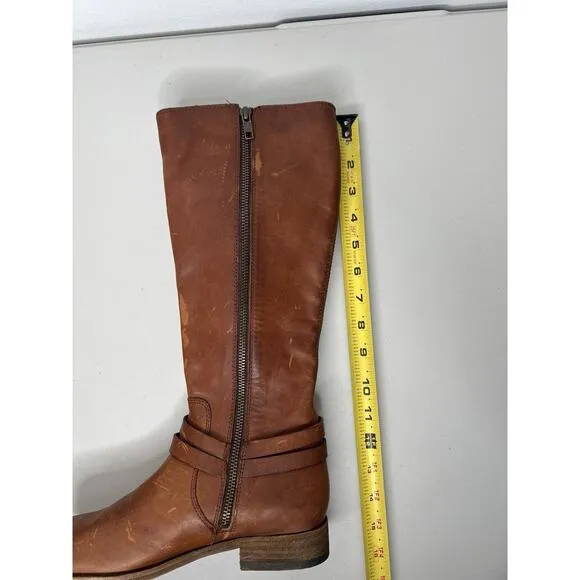 Frye Melissa Belted Tall Riding Brown Cognac Boots Size 6