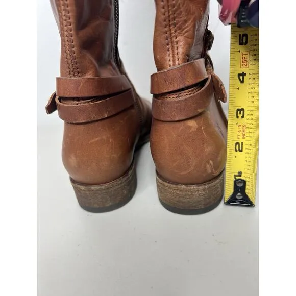 Frye Melissa Belted Tall Riding Brown Cognac Boots Size 6