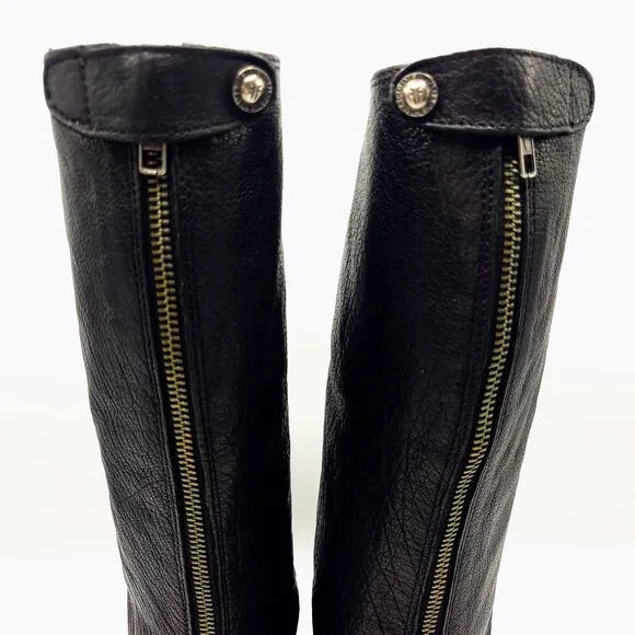 Frye Melissa Boots 76430 Black Leather Button Back Zip Knee High Women's Size 6