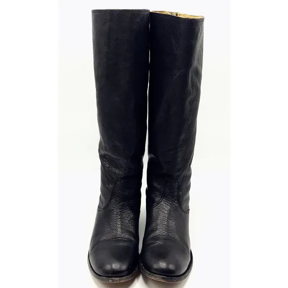 Frye Melissa Boots 76430 Black Leather Button Back Zip Knee High Women's Size 6