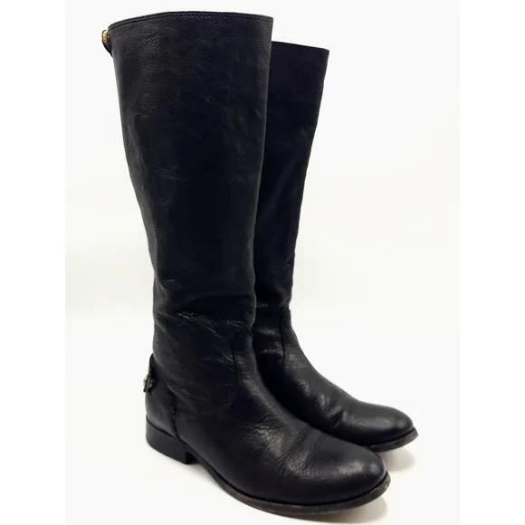 Frye Melissa Boots 76430 Black Leather Button Back Zip Knee High Women's Size 6
