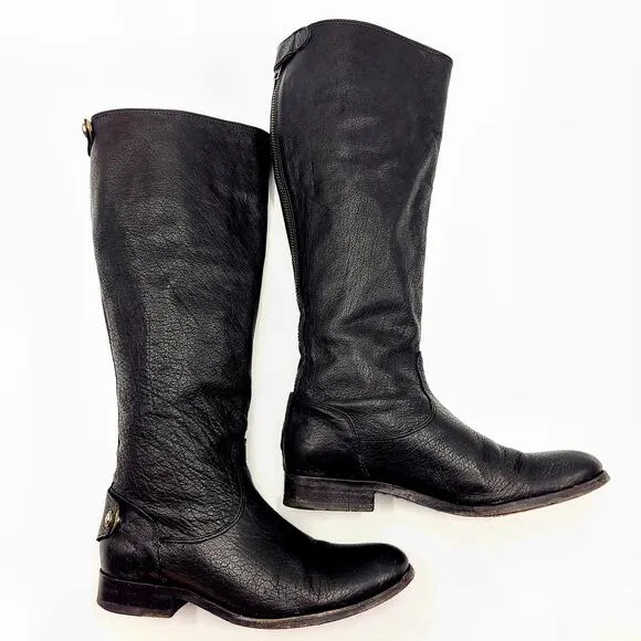 Frye Melissa Boots 76430 Black Leather Button Back Zip Knee High Women's Size 6