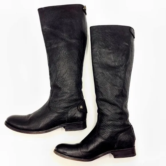 Frye Melissa Boots 76430 Black Leather Button Back Zip Knee High Women's Size 6