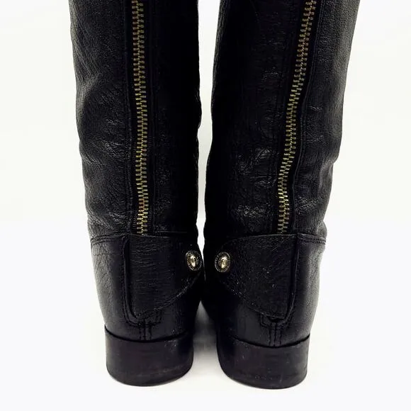 Frye Melissa Boots 76430 Black Leather Button Back Zip Knee High Women's Size 6