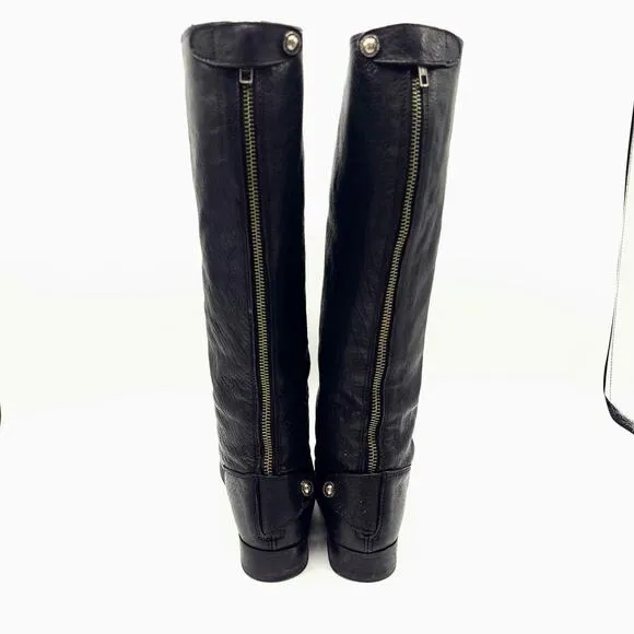 Frye Melissa Boots 76430 Black Leather Button Back Zip Knee High Women's Size 6