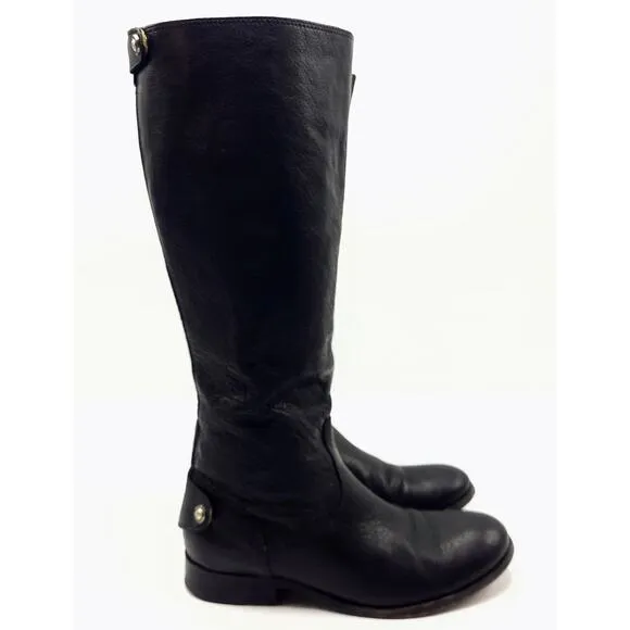 Frye Melissa Boots 76430 Black Leather Button Back Zip Knee High Women's Size 6
