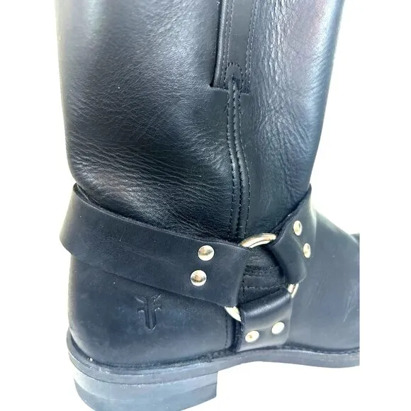 Frye Men’s Black Leather Motorcycle Harness Boots 10.5