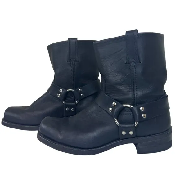 Frye Men’s Black Leather Motorcycle Harness Boots 10.5
