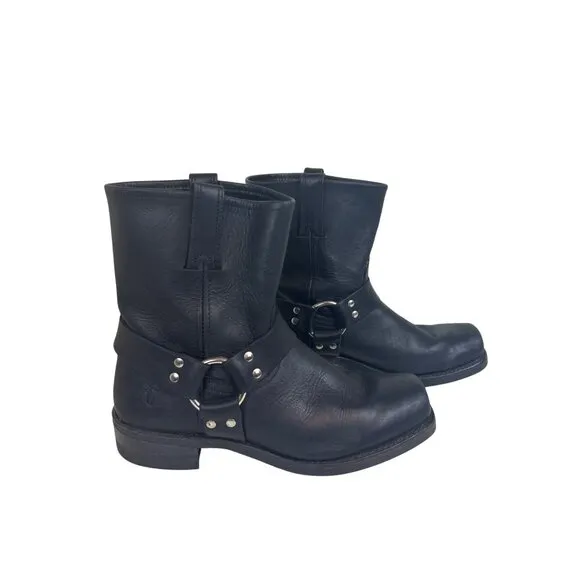 Frye Men’s Black Leather Motorcycle Harness Boots 10.5