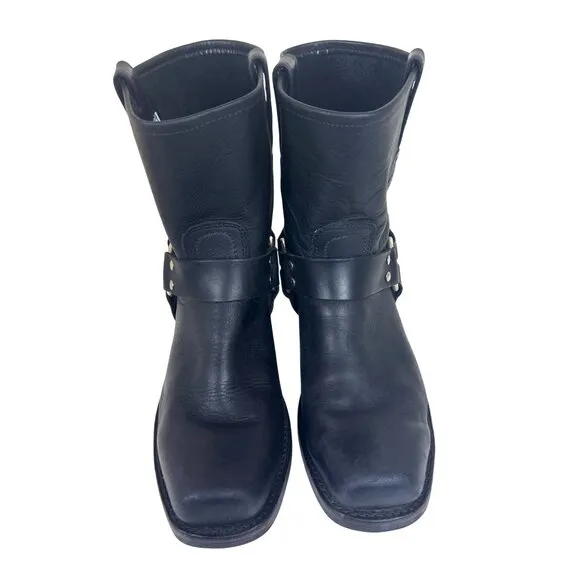 Frye Men’s Black Leather Motorcycle Harness Boots 10.5
