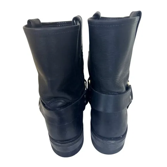 Frye Men’s Black Leather Motorcycle Harness Boots 10.5