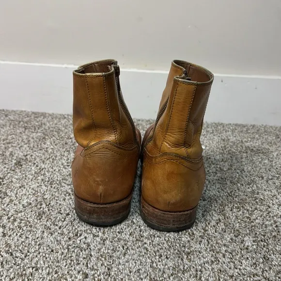 FRYE Men's Inside Zipper Ankle Boots Size 9.5M In Cognac