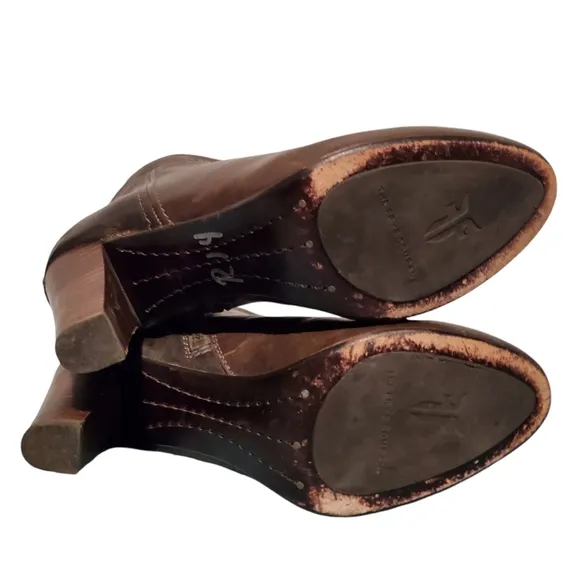 Frye Miranda Brown Leather Ankle Zip Heeled Boots Women's Size 8M