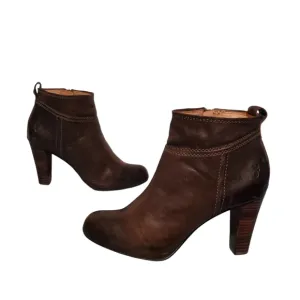 Frye Miranda Brown Leather Ankle Zip Heeled Boots Women's Size 8M