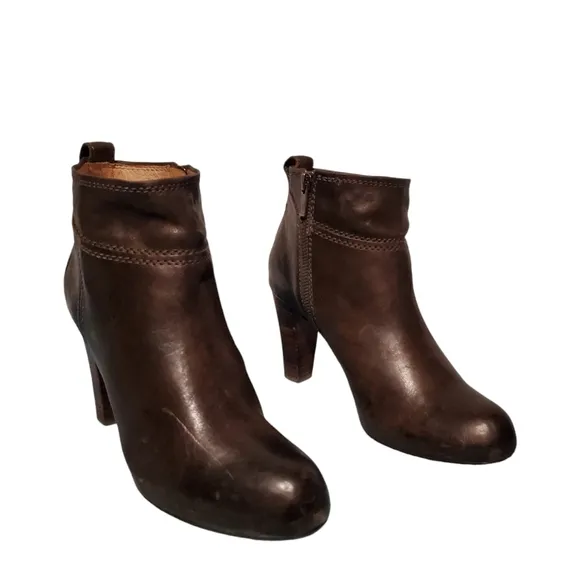 Frye Miranda Brown Leather Ankle Zip Heeled Boots Women's Size 8M