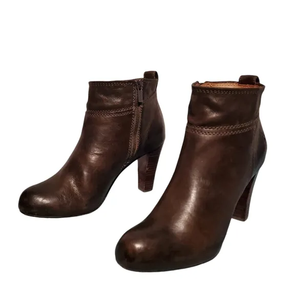 Frye Miranda Brown Leather Ankle Zip Heeled Boots Women's Size 8M
