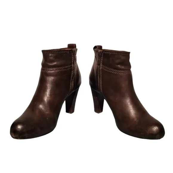 Frye Miranda Brown Leather Ankle Zip Heeled Boots Women's Size 8M