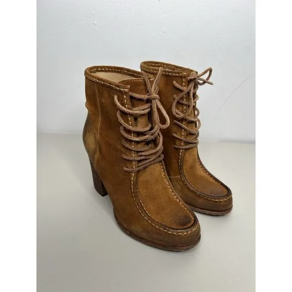 Frye Parker Moc Toe Ankle Boots Booties Brown Suede Womens Size 8