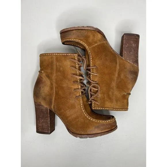 Frye Parker Moc Toe Ankle Boots Booties Brown Suede Womens Size 8