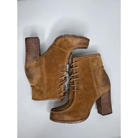 Frye Parker Moc Toe Ankle Boots Booties Brown Suede Womens Size 8