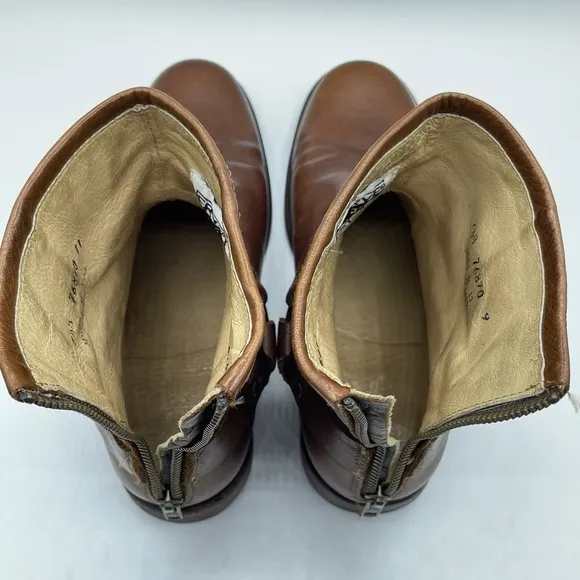 Frye Phillip Harness Short Brown Leather Motorcycle Rear Zip Boots Womens 7.5 B