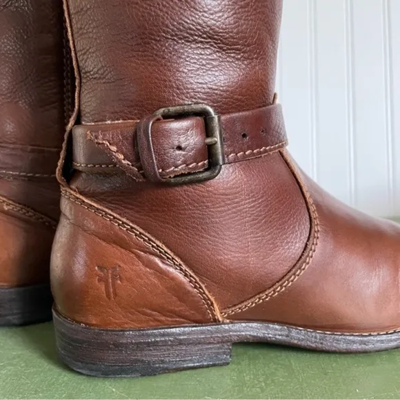 Frye PHILLIP Riding Boots in Cognac Pebbled Leather