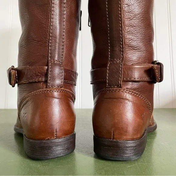 Frye PHILLIP Riding Boots in Cognac Pebbled Leather