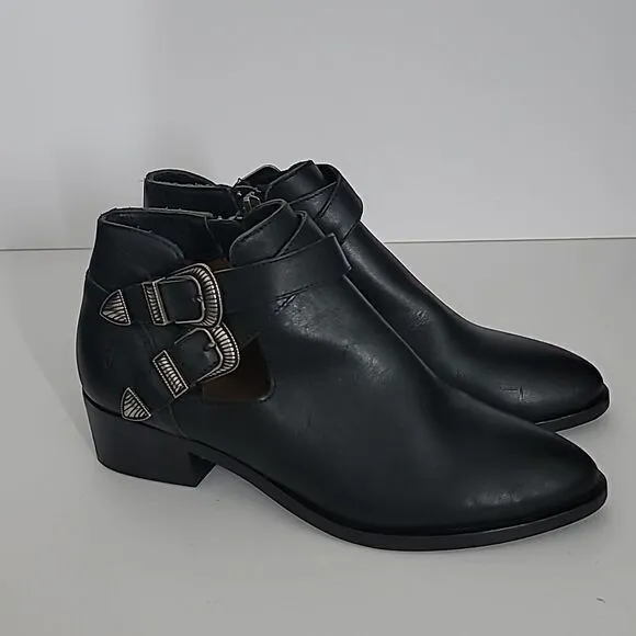 Frye Ray Western Shootie Ankle Boots Black Leather Festival Size 6