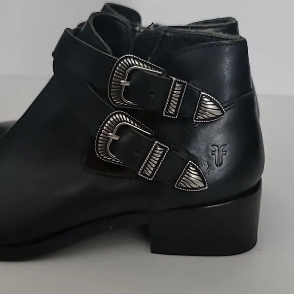 Frye Ray Western Shootie Ankle Boots Black Leather Festival Size 6