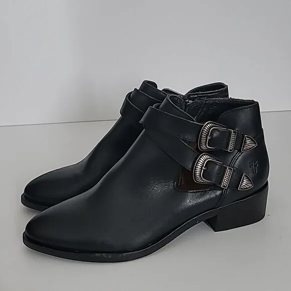 Frye Ray Western Shootie Ankle Boots Black Leather Festival Size 6