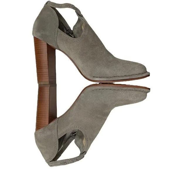 Frye Size 9.5 Suede Shoes 4  Block Heel Gray Ankle Strap Almond Toe Womens Heels