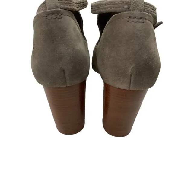 Frye Size 9.5 Suede Shoes 4  Block Heel Gray Ankle Strap Almond Toe Womens Heels